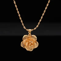 hollow rose flower pendant woman bohemian chokers water wave chain necklaces gold color filled chunky jewelry gifts