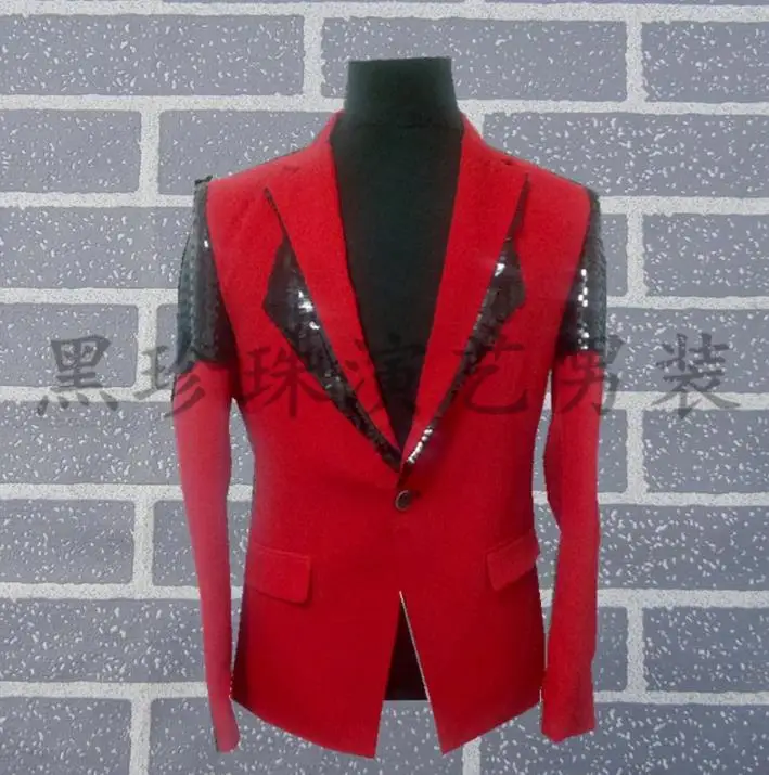 Red fashion men suits designs masculino homme terno stage costumes for singers men sequin blazer dance clothes jacket style