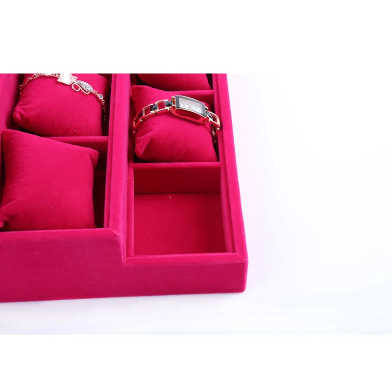 

2016 Fashion Rose Red Velvet Bracelet Display Pillow Watch Holder Bangle Chain Organizer Watch Showcase Jewelry Display Props