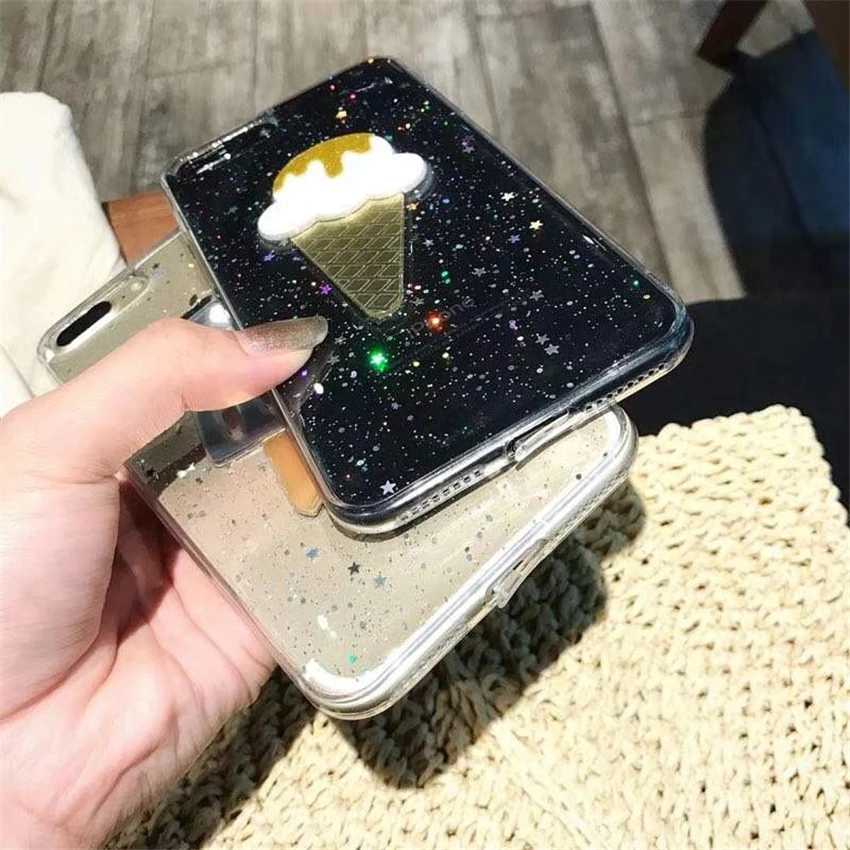 Luxury Glitter Ice Cream Phone Cases For iPhone 6 6S Plus Transparent Soft TPU Back Cover 7 8 X Coque Funda |