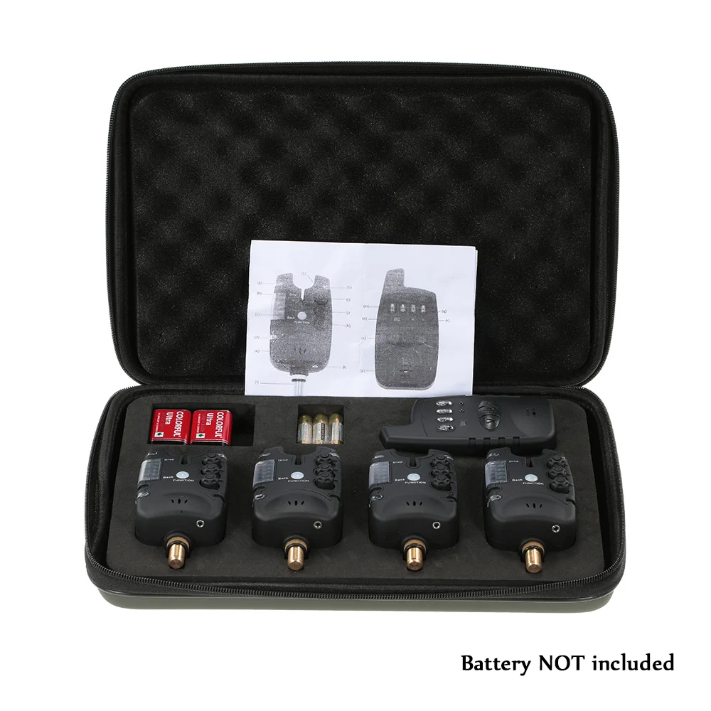 

Lixada 4 Wireless Fishing Alarms Alerts Bite Carp Fishing Electronic Fish Strike Rod Indicator Bell 4 LED 1 Receiver Swinger