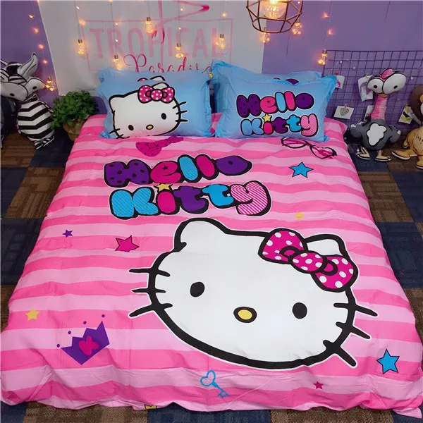 style11 Набор постельного белья из хлопка с рисунком hello kitty, пододеяльник, простыня, наволочка, мягкий, розовый, белый, клубника, король, королева, размер, Комплект постельного белья - Цвет: style11