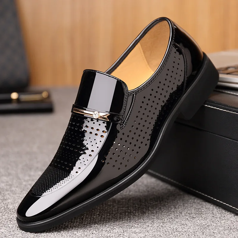 Black Hollow Shoes Merkmak/ г.; мужская модельная обувь с перфорацией типа «броги»; брендовая официальная обувь из натуральной кожи на плоской подошве; дышащие Нежные мужские оксфорды на шнуровке; свадебные туфли - Цвет: Black Hollow Shoes