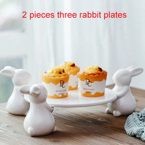 2 PCS three rabbits Посуда, посуда, тарелки, посуда, керамика, посуда с кроликами, кролик, керамическая тарелка для десерта, еда, подарок на день рождения - Цвет: 2 PCS three rabbits