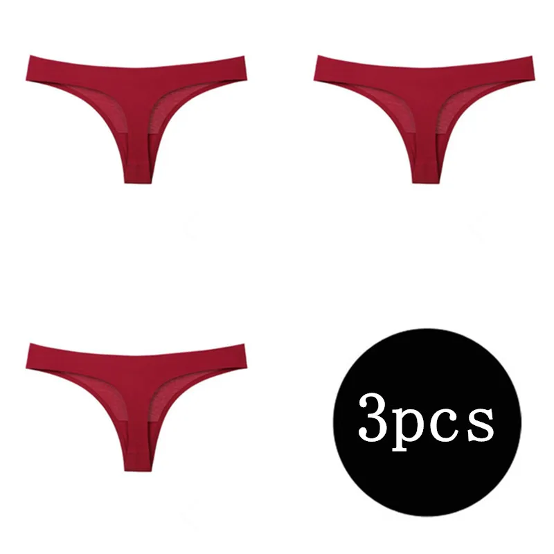 Wine Red 3 шт., хит, женское сексуальное бесшовное нижнее белье, трусики, стринги, женские трусы, Calcinha, нижнее белье, хлопчатобумажные трусики танга, стринги для женщин, трусики - Цвет: Wine Red