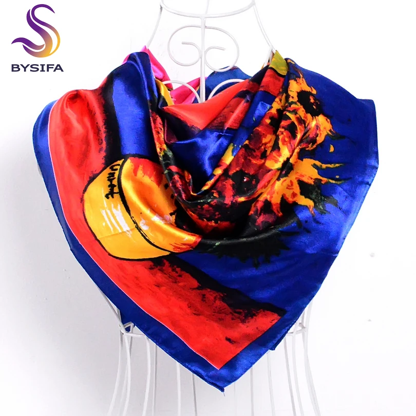 Весна [BYSIFA] квадратные шарфы с подсолнухами головной платок для женщин бренд Ван