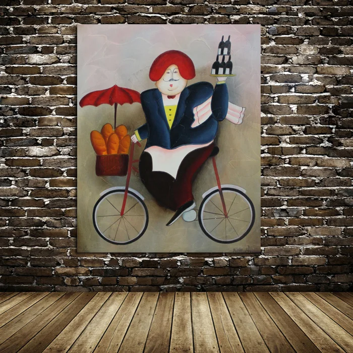 

New Handpainted Lively Art AbstractDriving Skillful Cook Oil Paintings on Canvas Abstract Wall Sticks for Home Decor