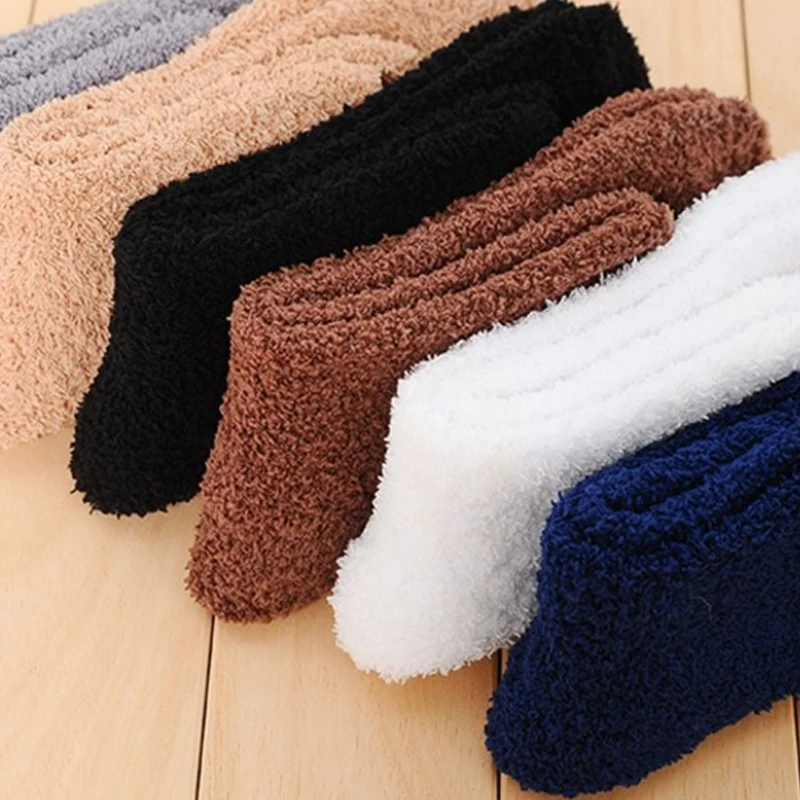 

Men Thicken Socks Fashion Winter Warm Coral Fleece Fluffy Solid Color Sleep Male Bed Socks Calcetines