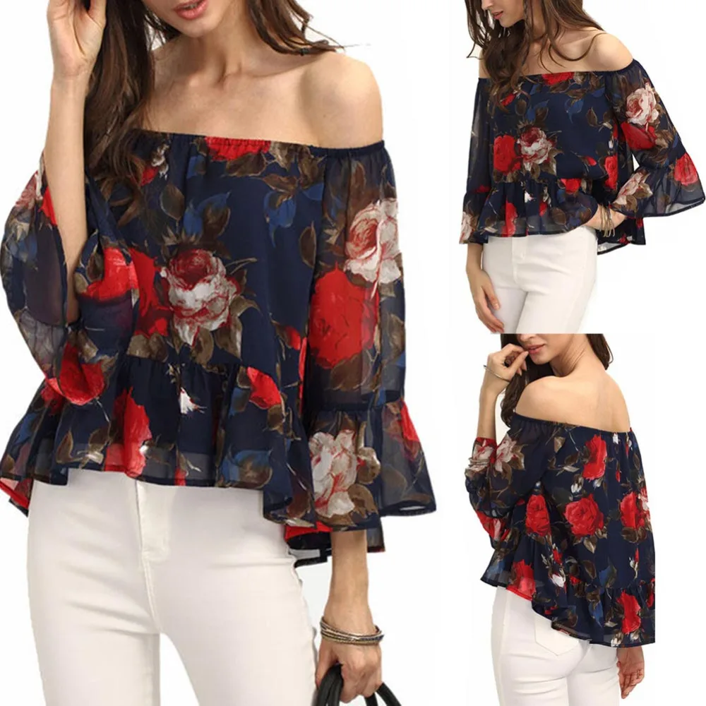 2016 сексуальные топы с открытыми плечами женская шифоновая блузка лето Blusas