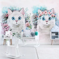 custom mural wallpaper nordic simple flower cats wall painting childrens bedroom background wall paper home decor wallpaper 3 d