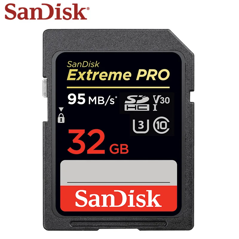 

Карта памяти SanDisk Extreme PRO, SD-карта 32 Гб, SDHC, высокая скорость 95, 100%, класс 10, МБ/с., U3, для цифровой камеры, UHS-II оригинал