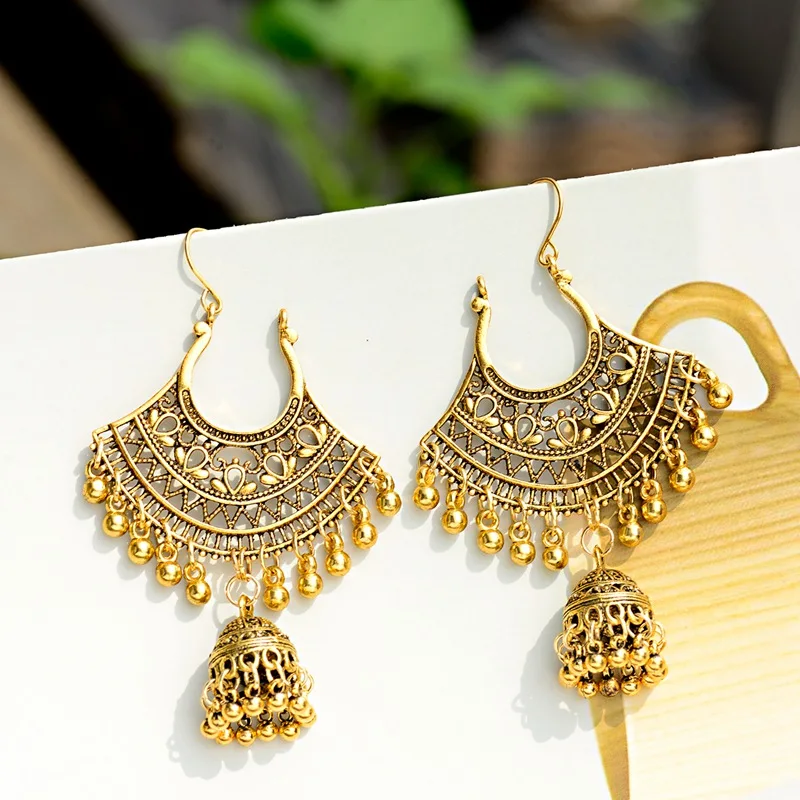 OIQUEI 20 пар индийские ювелирные изделия Jhumka Boho Большие колокольчики длинная ниспадающая Кисточка Серьги для женщин букле d'oreille femme