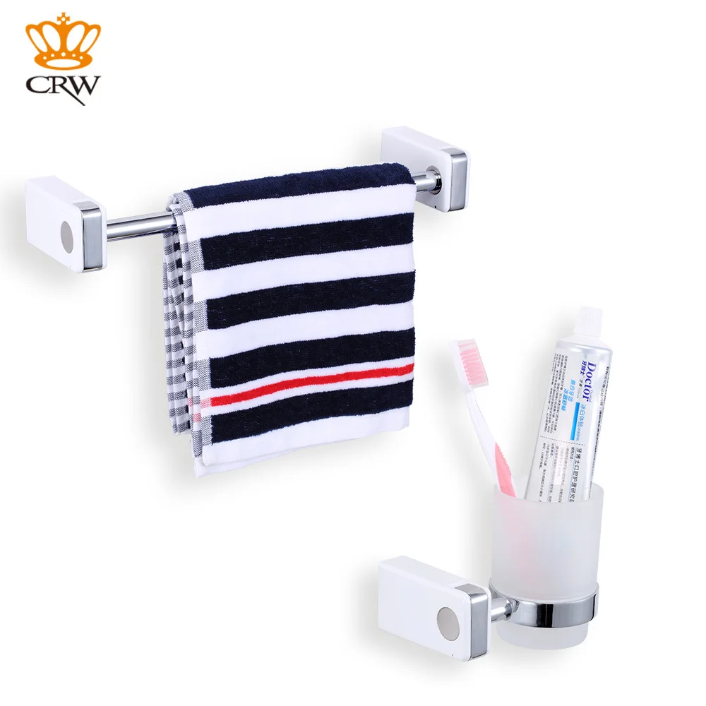 CRW 2 Pieces Bathroom Accessory Set Single Towel Rack Bar + Toothbrush Holder Tumbler with Hook Wall Mount | Обустройство дома