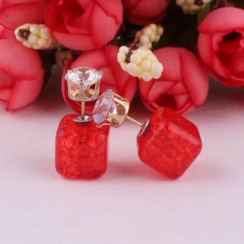 12 Colors 2016 Crystal Clear Creative Crack Crown Double Sides Cube Beads Earrings Big Pearl Balls Stud Women | Украшения и