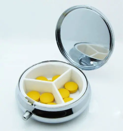 

10pcs Metal Pill Boxes Round Medicine Organizer DIY silver color