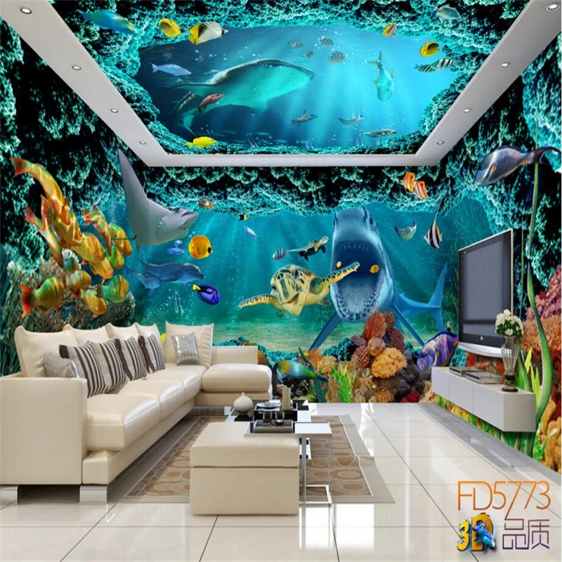3d настенная бумага подводный мир Акула на заказ роскошная для спальни|wallpaper