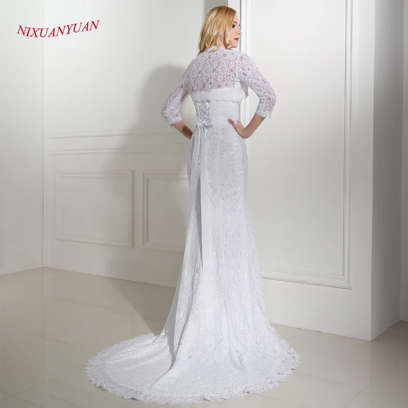Женское кружевное свадебное платье It's yiiya белое с жакетом на лето 2020|lace mermaid wedding