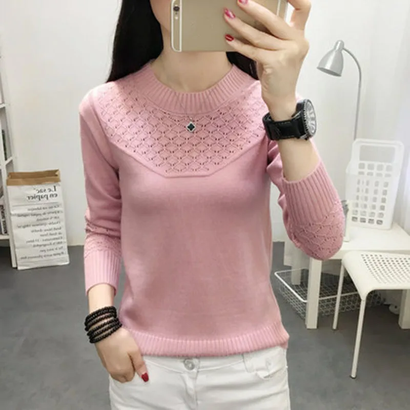 2019 Spring and autumn new ladies Korean version of the loose hollow bottoming shirt thin sweater wild long sleeve ZX182 | Женская