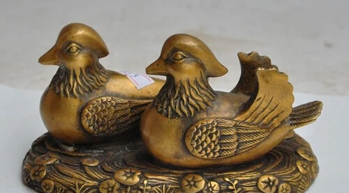 

xd 003093 6"Chinese Fengshui bronze Animal lover Bird Mandarin Duck Statue Sculpture Pair
