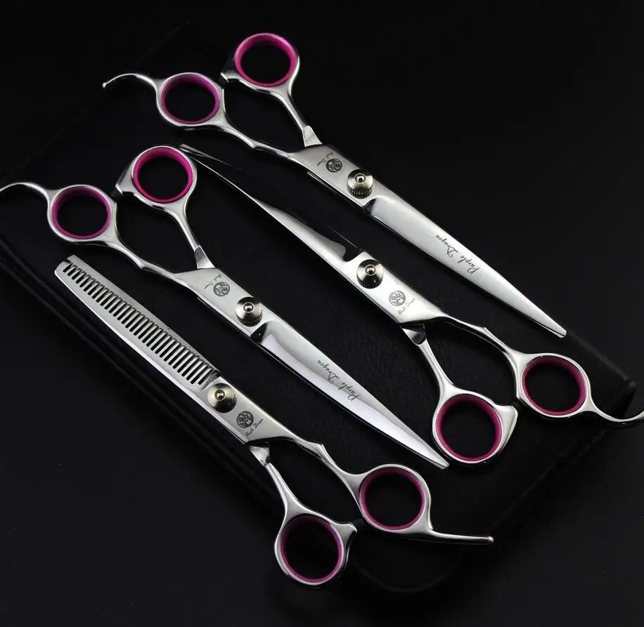 Purple Dragon 7.0 inch Professional Grooming Scissors Set Cutting Thinning Curved Pet Sharp Edge Dog Shears 4pcs/lot | Дом и сад
