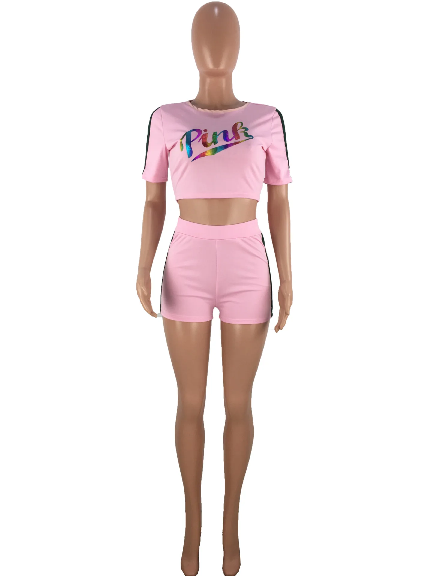 Розовый повседневный комплект из 2 предметов с буквенным принтом летние