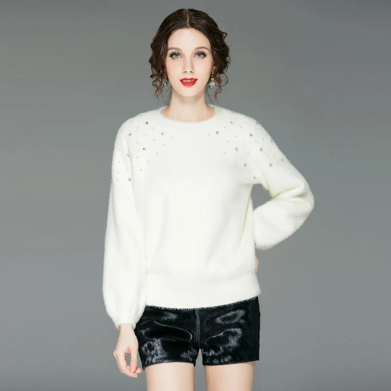 2019 осенний и зимний новый женский свитер пуловер расшитый бисером свободный