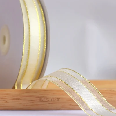 rice yellow 50 ярдов/рулон 15 цветов золотой край атлас органза лента для поделок лук Ремесло Декор Свадебная вечеринка украшения Упаковочные материалы для подарков - Цвет: rice yellow