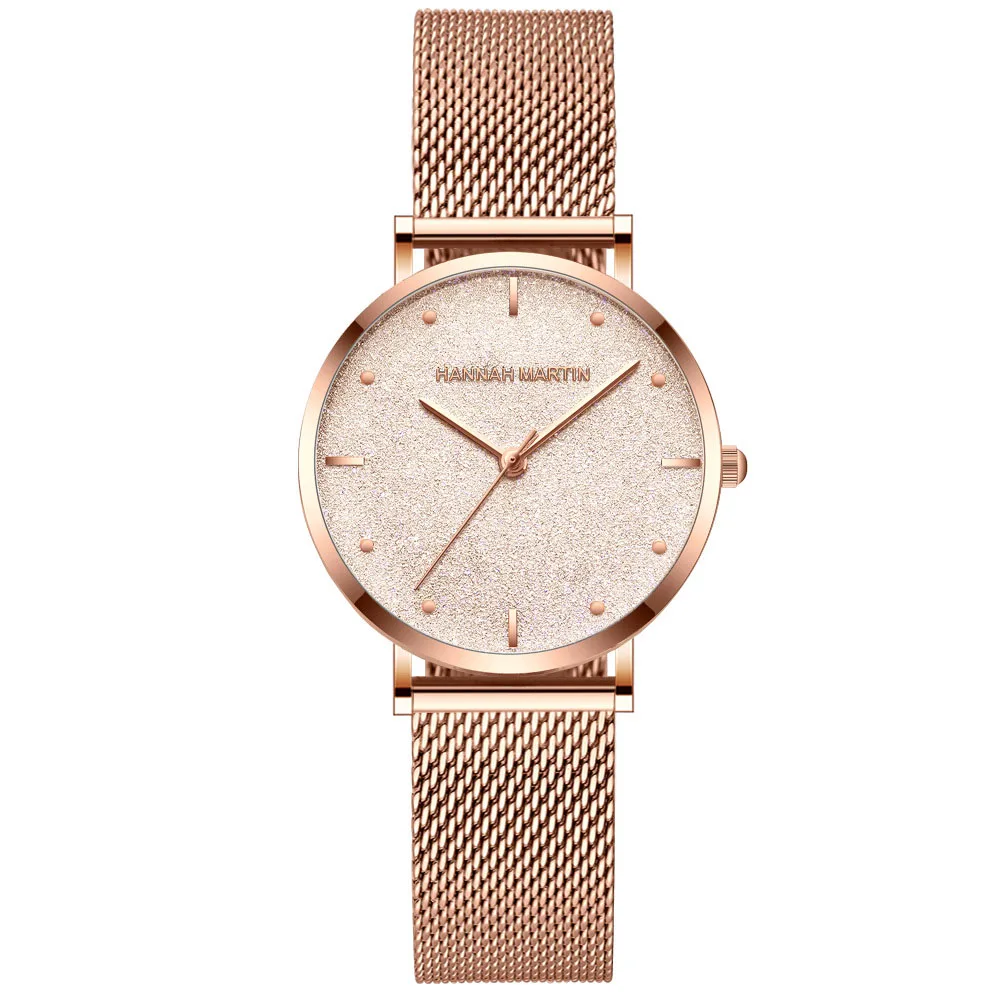 Rose Gold HANNAH Martin часы женские кварцевые Звездные стикер для ногтей Золото Нержавеющая сталь дропшиппинг дамы роскошный браслет Relogio Feminino - Цвет: Rose Gold