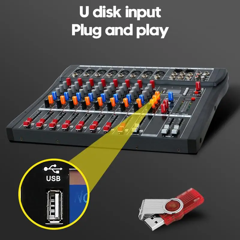 8-канальная звуковая микшерная консоль CLAITE bluetooth USB Запись воспроизведения