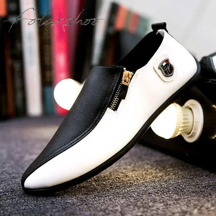 Folaxshoo/лоферы мужская обувь на молнии мужские лоферы из искусственной кожи