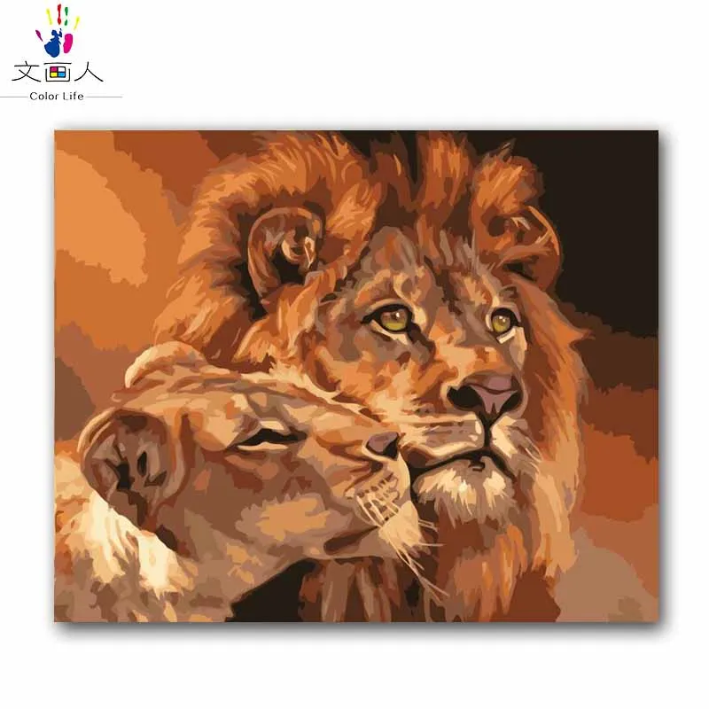 DIY картина по номерам животные леопард волк Лев тигр картины раскраска краски с