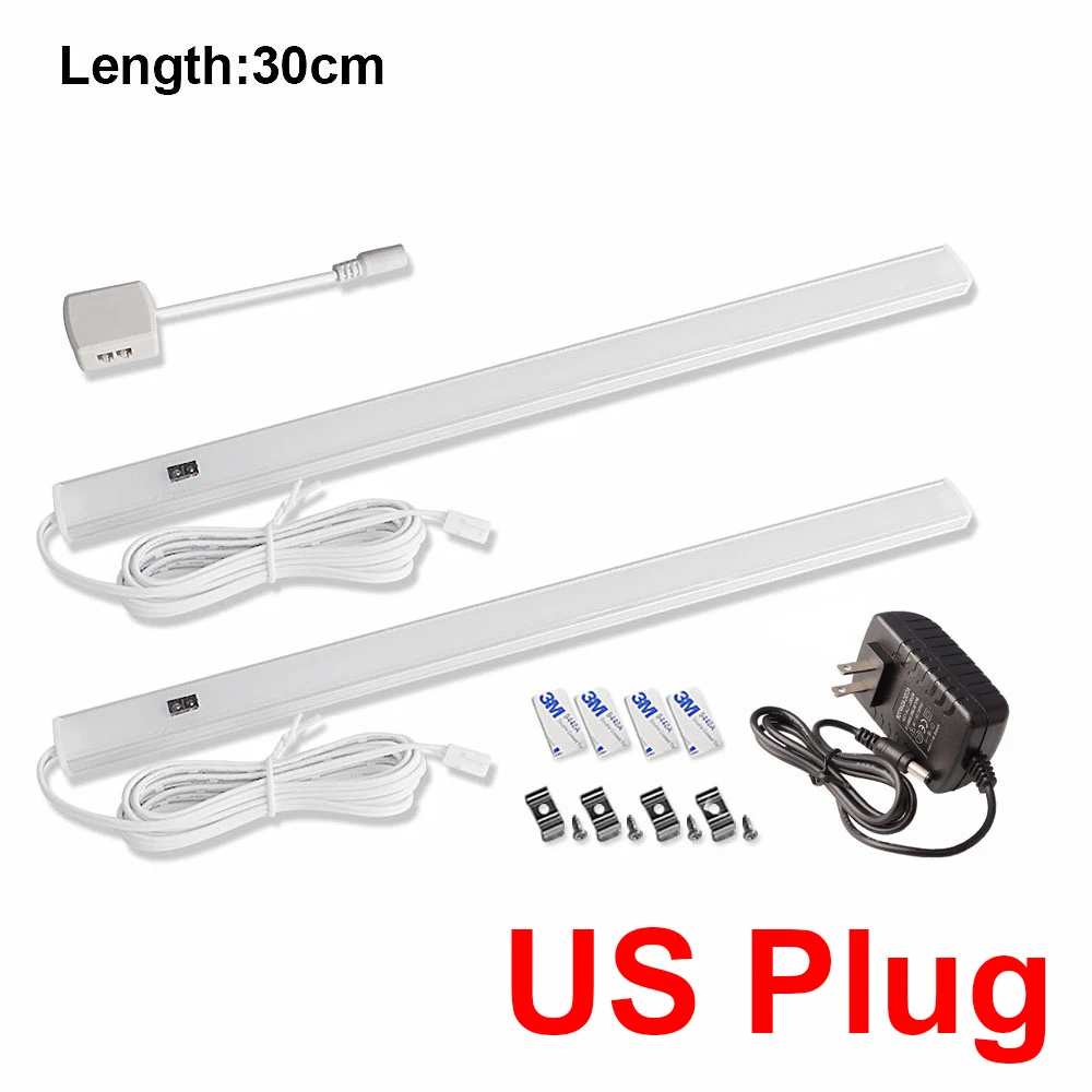 2x30cm-US Plug 12 В сенсорный светодиодный светильник для кухонного шкафа, лампа с датчиком движения для рук, барный светильник, шкаф для спальни, шкаф, светильник, s светодиодный светильник, лампада - Color: 2x30cm-US Plug