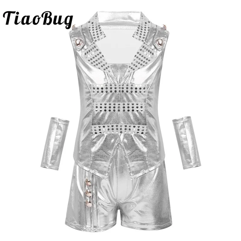 TiaoBug/Детский костюм унисекс для выступлений на сцене джаз танец хип хоп блестящий