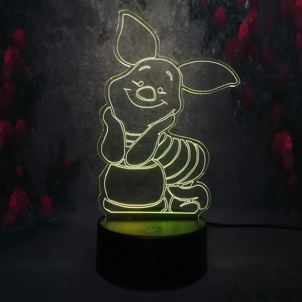 Креативный милый Piglet Винни Пух 3D светодиодный Ночной светильник настольная