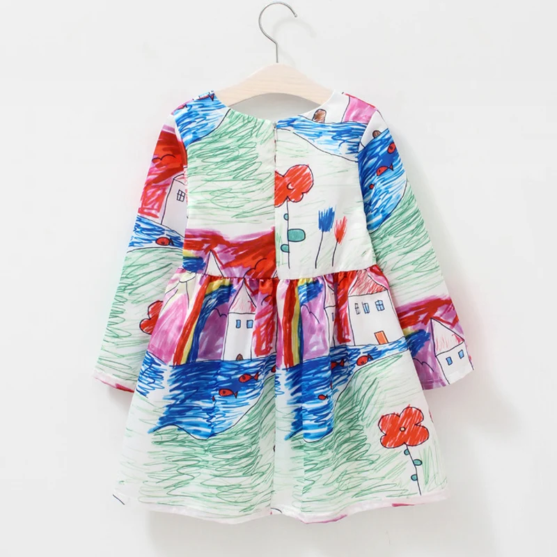 Girls Dress Spring Children Clothing Brand Design Printing Cartoon Long sleeve Kids Clothes for Princess Holiday Party Wedding | Детская