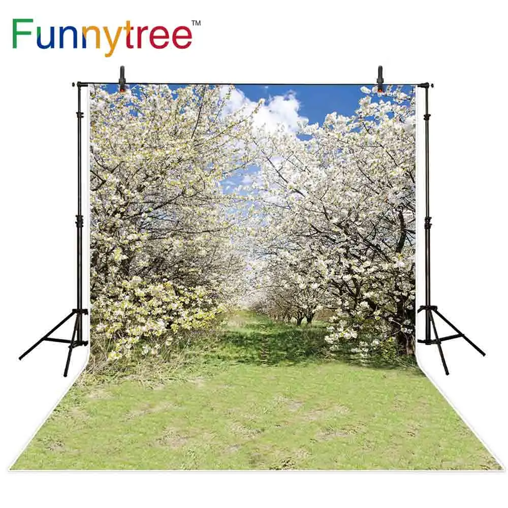 Фоны Funnytree для фотостудии весенний Природный вид цветы деревья трава небо