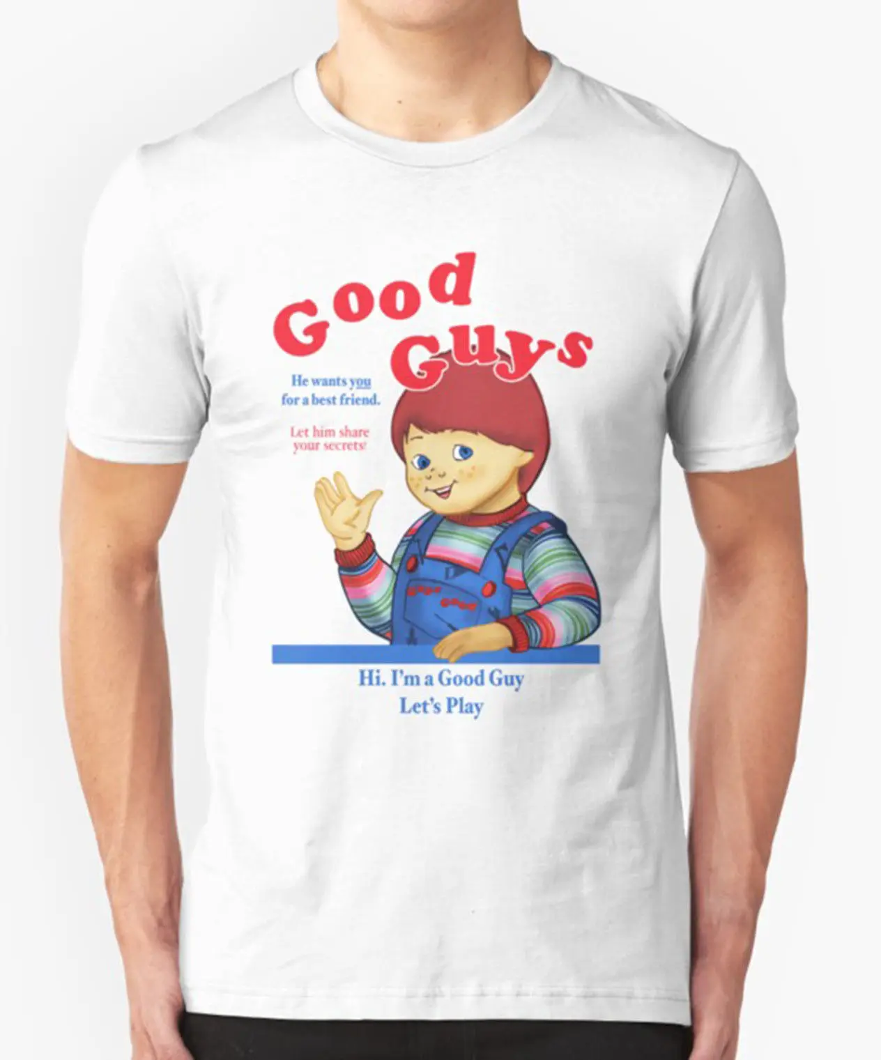 Футболка с надписью GOOD GUYS CHUCKY CHILDSPLAY HORROR CULT 80's MOVIE FILM день рождения | Мужские футболки -32958172605