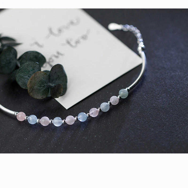 Женский браслет из серебра 925 пробы с бусинами Morganite|Гибкие и жесткие браслеты| |