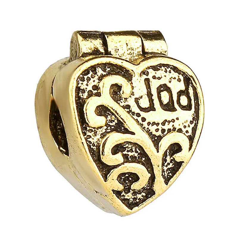 gold dad heart 1 шт. цвет серебристый, золотой цветок розы любви Клевер клипсы фиксаторы уход за кожей лица маска с очаровательной бусинкой Подходит европейской Пандоре обаятельные очаровательные женские браслеты - Цвет: gold dad heart