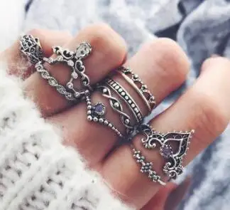 10 шт./упак. Винтаж кольца с фиолетовыми кристаллами Lucky стекируемые миди костяшки