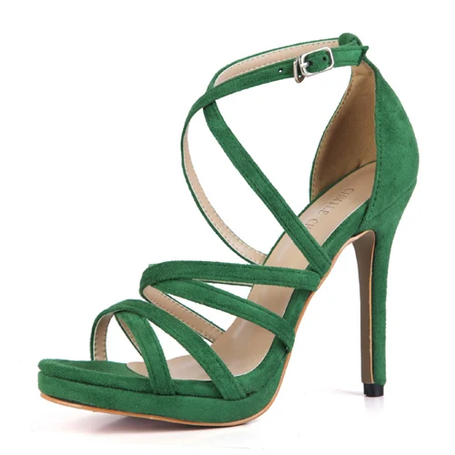 Green Suede CHMILE CHAU/блестящие пикантные женские туфли для свадебной вечеринки; сандалии-гладиаторы на шпильке в римском стиле с пряжкой и ремешком на щиколотке; 0640A-4c - Цвет: Green Suede