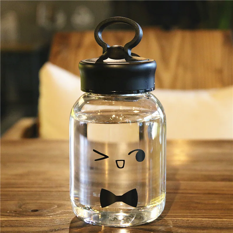 Real Cute Transparent Heat-resistant Glass Simple Small Water Bottle Portable Direct Drinking Applicable With Rope Brief | Дом и сад