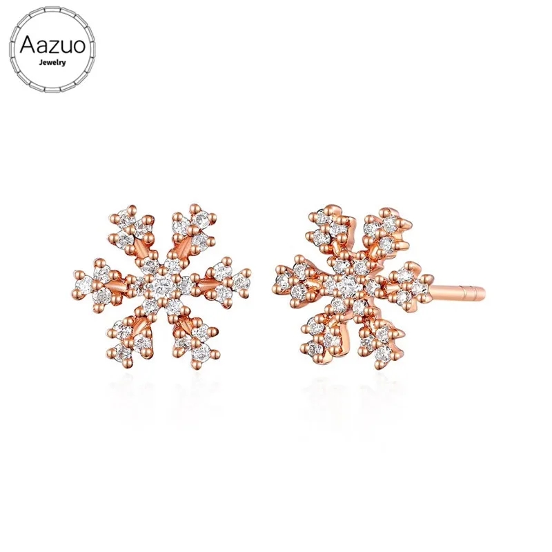 

Aazuo Real 18K Rose Gold Real Diamonds IJ SI 0.17ct Snowflake Stud Earrings gifted for Women Engagement Wedding Chain Au750