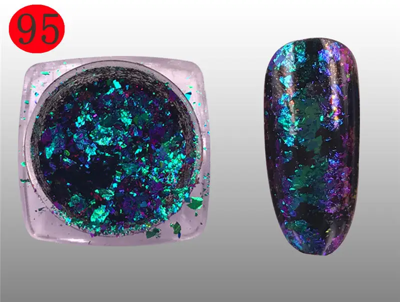 95 1 коробка, хамелеон, 14 цветов, 3D хлопья, блестки для ногтей, порошок, пыль, зеркало, хром, пигмент, для дизайна ногтей, листы, украшения - Цвет: 95