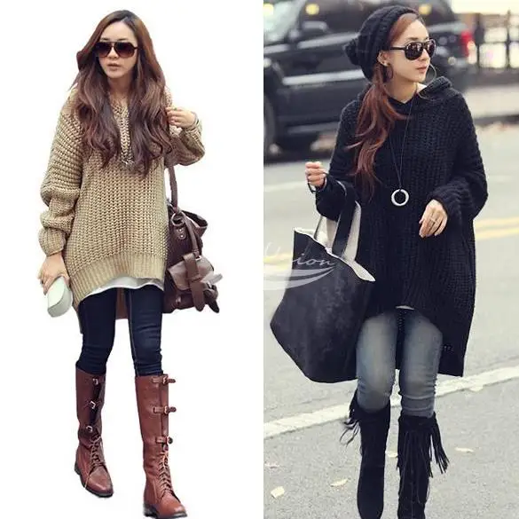 Women's Knitwear Knitting Long Irregular Hem Hooded Loose Sweater Coat Outerwear free shipping 7736 | Женская одежда