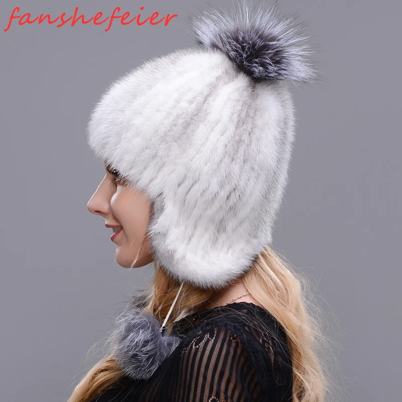 FANSHEFEIER зимняя женская Норковая шапка НОВАЯ для защиты ушей норки и лисы ручной