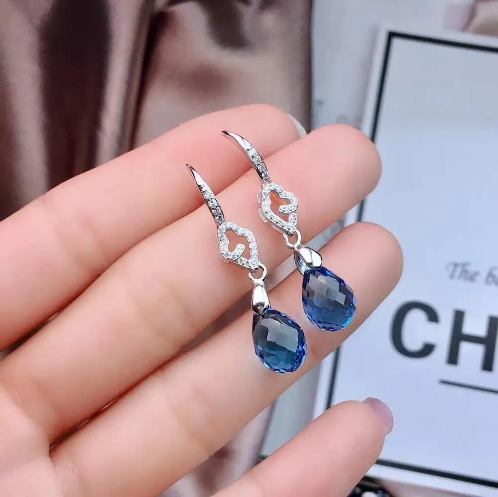 Новый стиль прозрачный голубой топаз Висячие Серьги с драгоценными камнями для