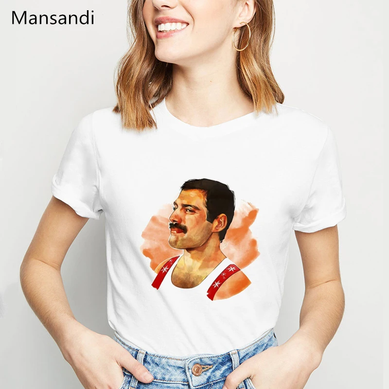Футболка модная Freddie Mercury женские летние топы футболки Queen Band женская футболка в