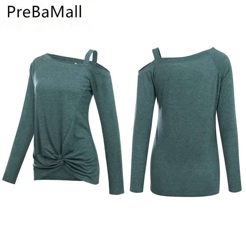 Fashion Style Knotted long sleeves Tops Shoulder Angle T-Shirts Plus Size Sexy Vintage Shirt Loose Blusa feminina C07 | Женская одежда