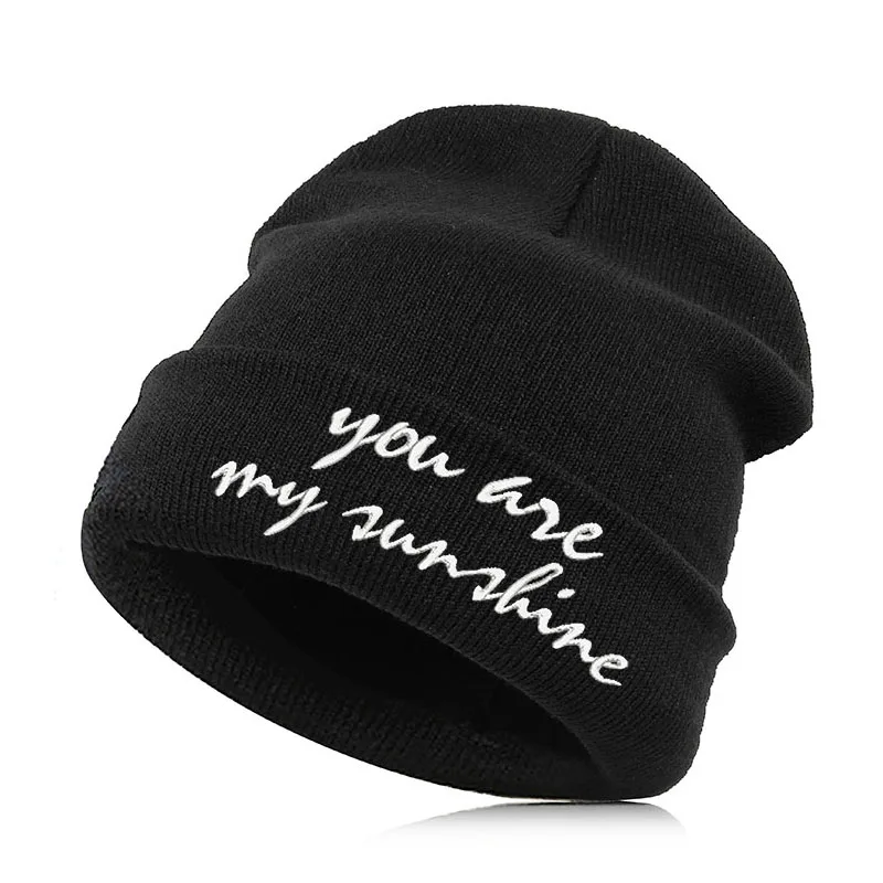 you are my sunshine Beanie шляпа Skullie шапка, вязаная шапка-носок зима-осень вышивка лозунг девиз слова в стиле панк Для мужчин Для женщин для мальчиков и девочек для уличных танцев - Цвет: you are my sunshine